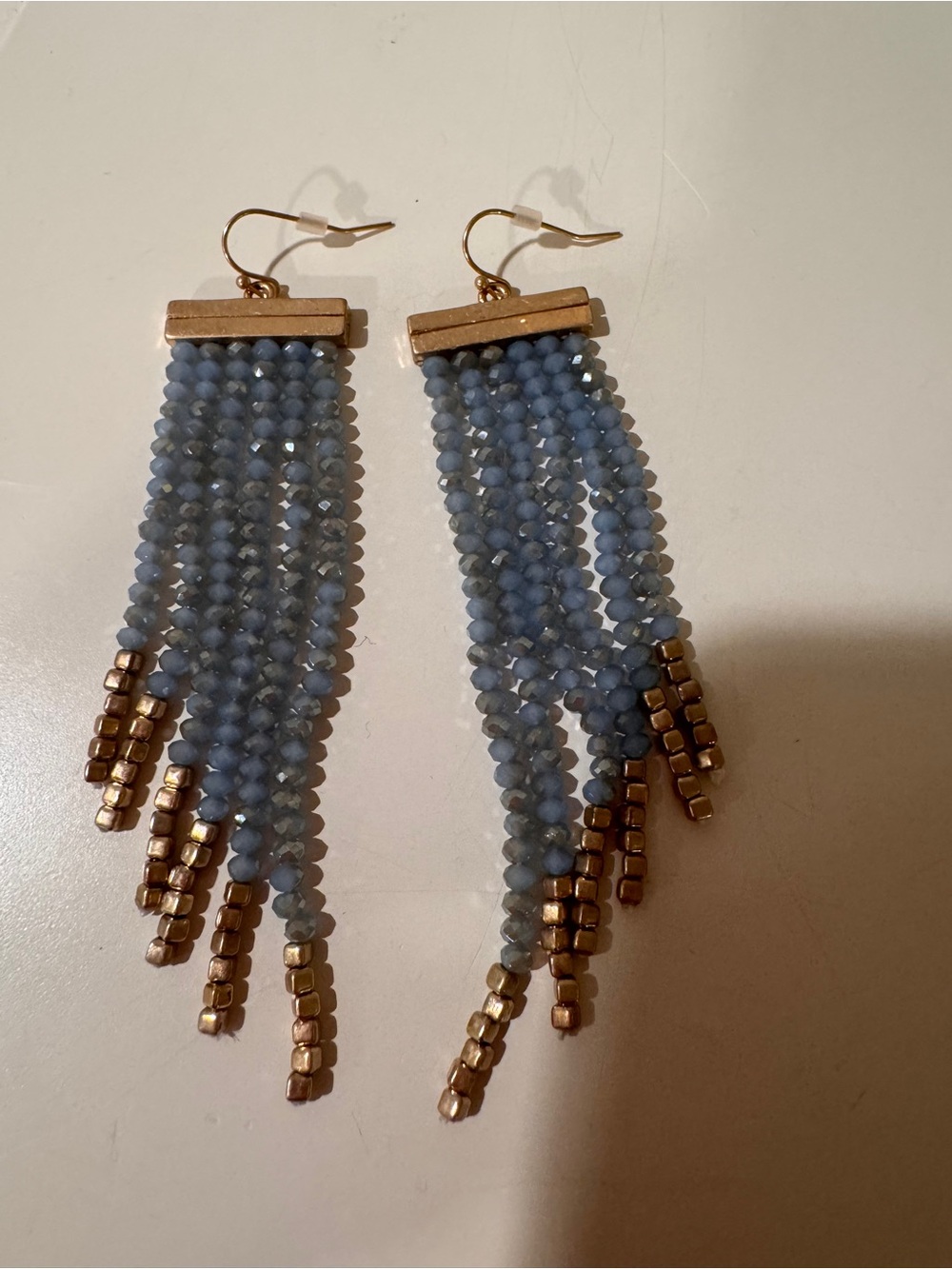 5/10$ Blue Beaded Tassel Drop Earrings - Gold Accent